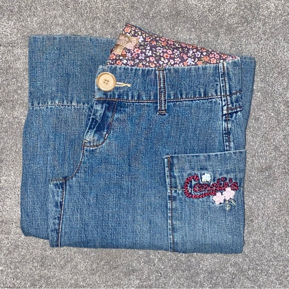 0 XS VTG Y2k Candies Denim Bell Bottom Wide Leg Flare Side Pocket Low Rose Jeans - Picture 11 of 11